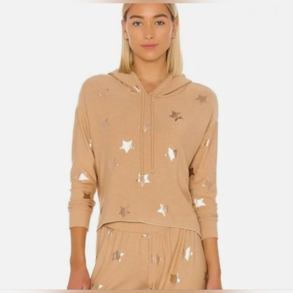 CHASER Metallic Foil StarDrawstring Pullover Hoodie NWT Sz Small